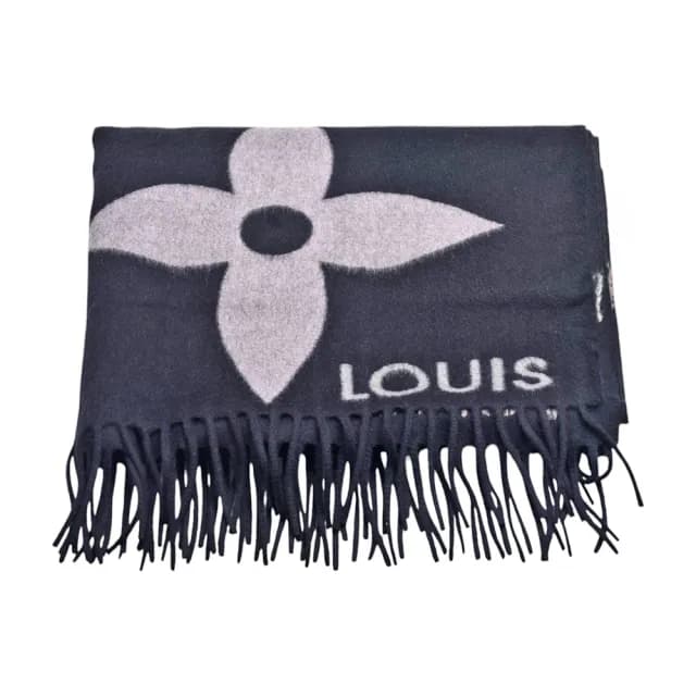 【Louis Vuitton 路易威登】M76383經典Ultimate系列Monogram花紋羊毛羊絨流蘇圍巾(黑色)