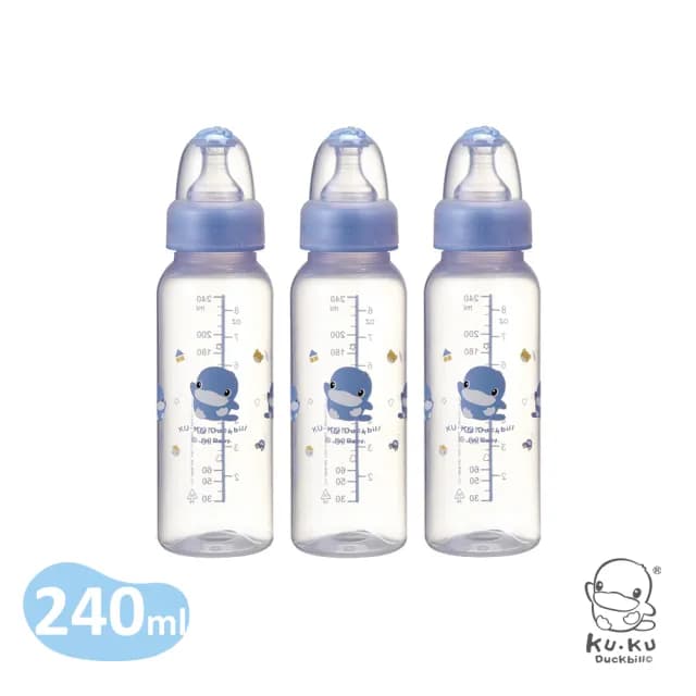 【KU.KU. 酷咕鴨】晶鑽PP標準奶瓶240ml三入組(藍/粉)