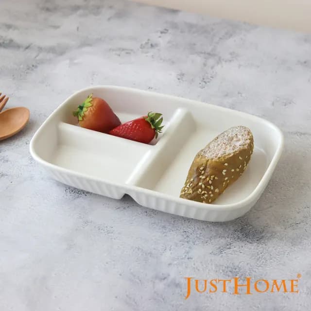 【Just Home】純色陶瓷9.5吋長方盤2件組-2種組合可選(211餐盤 分隔盤 健康分隔盤 瘦身餐盤 減脂餐盤)