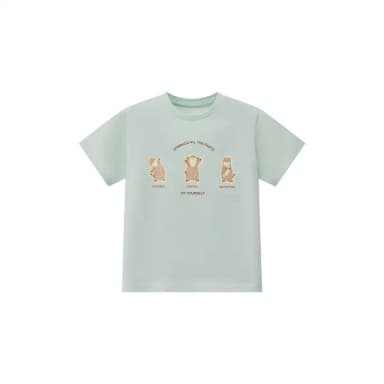 【GIORDANO 佐丹奴】童裝可愛水獺印花短袖上衣(63 冰河綠)