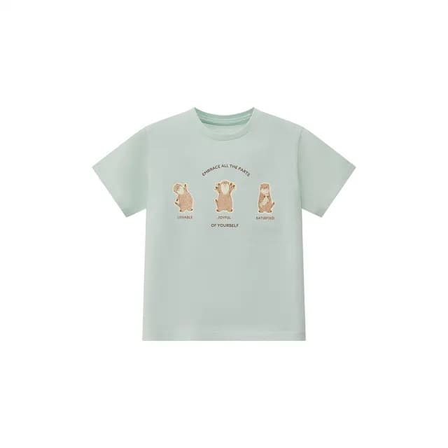 【GIORDANO 佐丹奴】童裝可愛水獺印花短袖上衣(63 冰河綠)