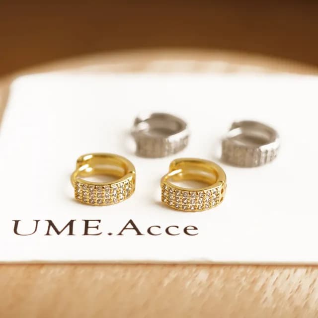 【UME.Acce】父親節禮物 三層鑲鑽耳扣耳環(耳環 圈圈耳環 耳扣耳環 小耳垂適用)