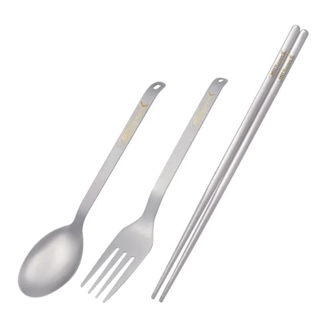 【BEST Ti】純鈦餐具三件組(方筷/ 湯匙/ 叉子)