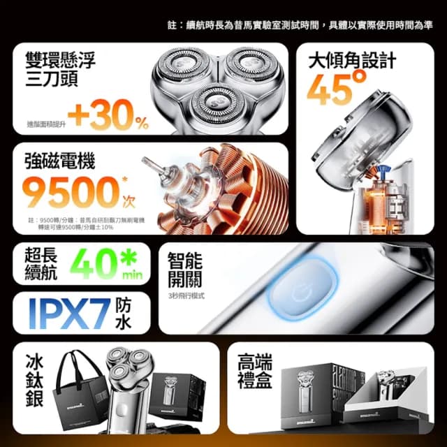 【SMASMALL 昔馬】小金剛旗艦三刀頭電動刮鬍刀S3(首創懸浮三刀頭 質感禮盒設計)