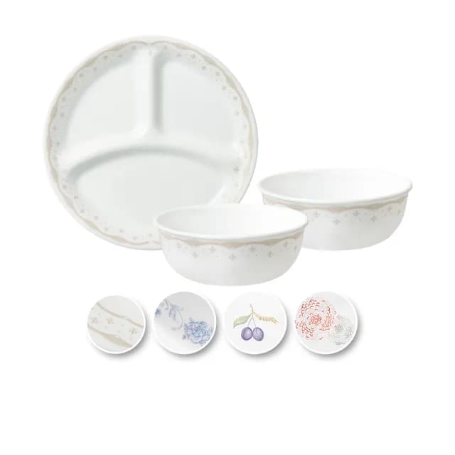 【CorelleBrands 康寧餐具】花繪碗盤3件組均一價-花色任選(8吋分隔盤X1+碗X2)