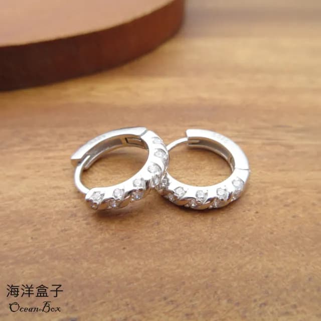【海洋盒子】璀璨閃耀螺旋排列鋯石S925純銀針式易扣耳環(圈圈耳環.外鍍專櫃級正白K)