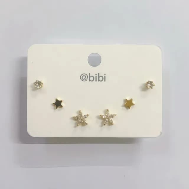【bibi】情人節禮物 韓版精緻設計鋯石小花耳環3對入(耳針耳環 3對入耳環)