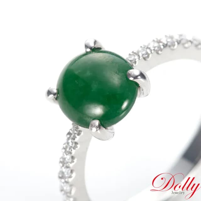 【DOLLY】買一送一 18K金 緬甸冰種老坑綠A貨翡翠鑽石戒指-005(母親節 長輩送禮首選)