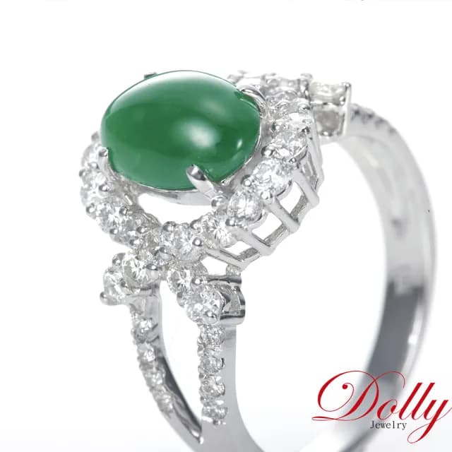 【DOLLY】買一送一 18K金 緬甸高冰種老坑綠A貨翡翠鑽石戒指-003(現貨 母親節 長輩送禮首選)