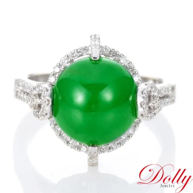 【DOLLY】買一送一 18K金 緬甸老坑濃綠A貨翡翠鑽石戒指(母親節 長輩送禮首選)