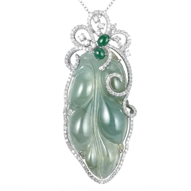 【DOLLY】買一送一 14K金 緬甸冰種起螢光翡翠鑽石項鍊(現貨 母親節 長輩送禮首選)