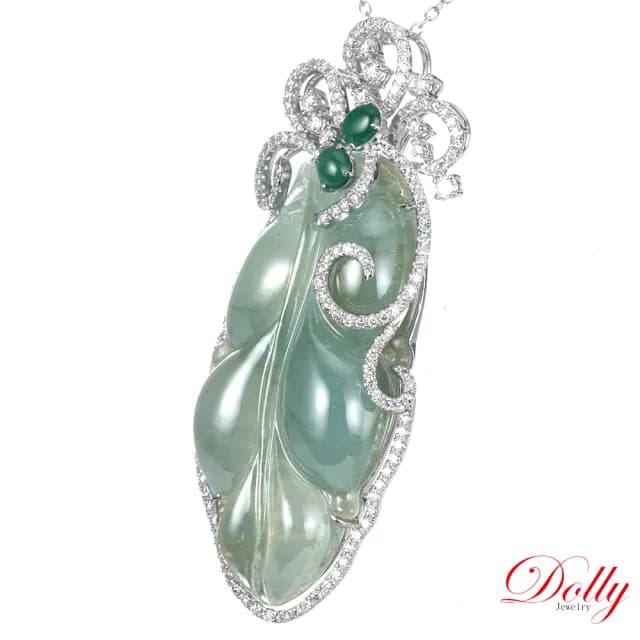 【DOLLY】買一送一 14K金 緬甸冰種起螢光翡翠鑽石項鍊(現貨 母親節 長輩送禮首選)