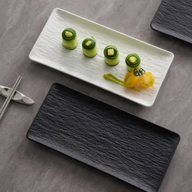 【渥思】法式石紋陶瓷長盤-12吋(餐盤.魚盤.餐具.盤子.壽司盤)