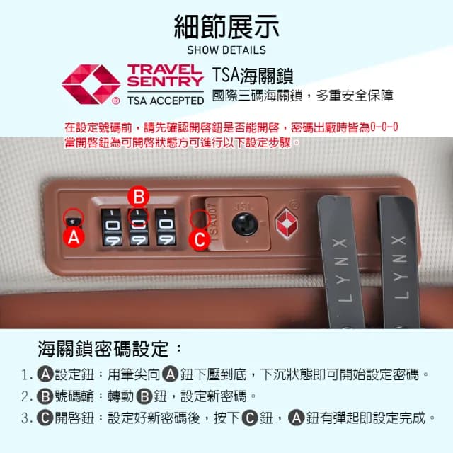 【LYNX官方直營】美國山貓 20吋登機箱(福利品、雙層齒防爆拉鏈、TSA海關鎖、360度飛機輪、可加大)