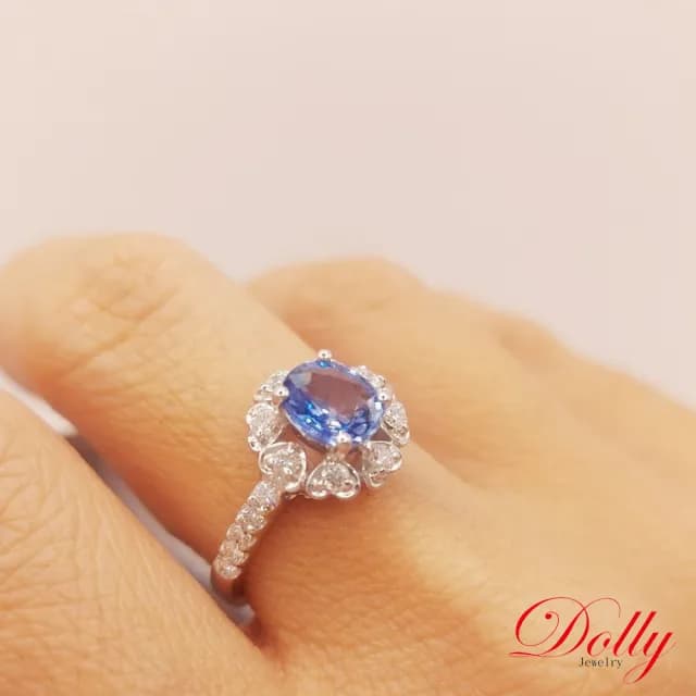 【DOLLY】1克拉 天然藍寶石14K金鑽石戒指-001(母親節 長輩送禮 交換禮物首選)