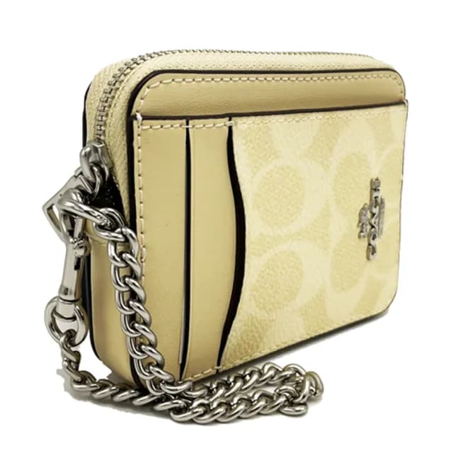 【COACH】C LOGO名片卡夾鏈帶零錢包(月光石黃)