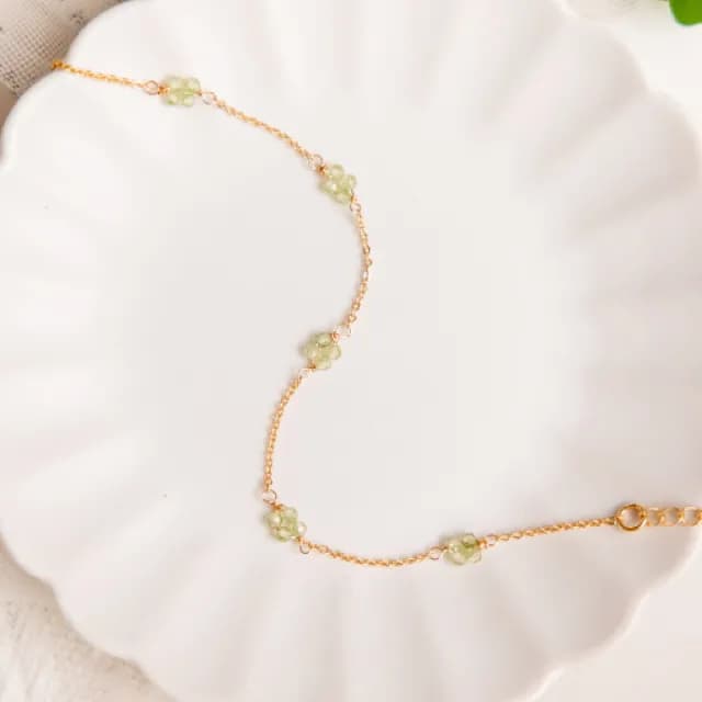 【Ficelle】8月誕生石 橄欖石 K金 初見花語手鍊(輕珠寶 天然石 磁場 開運 設計款 手工製作)