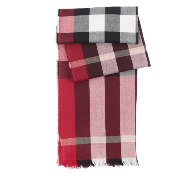 【BURBERRY 巴寶莉】輕盈格紋羊毛喀什米爾圍巾_薄款(紅色)