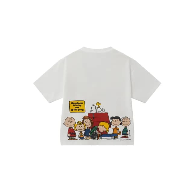 【GIORDANO 佐丹奴】童裝印花短袖上衣 史努比SNOOPY聯名系列(02 皎白)