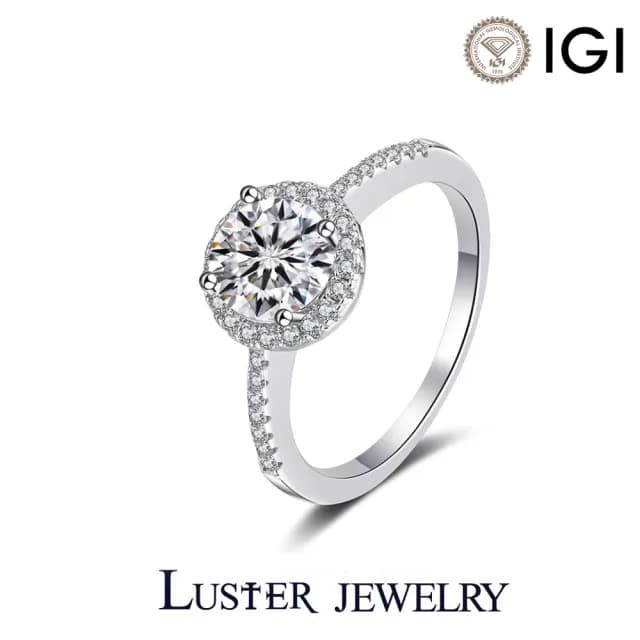 【Luster】情人節禮物!IGI 50分 D/VS 圍繞 純銀 培育鑽 鑽石戒指(層層圍繞光芒動人心弦)
