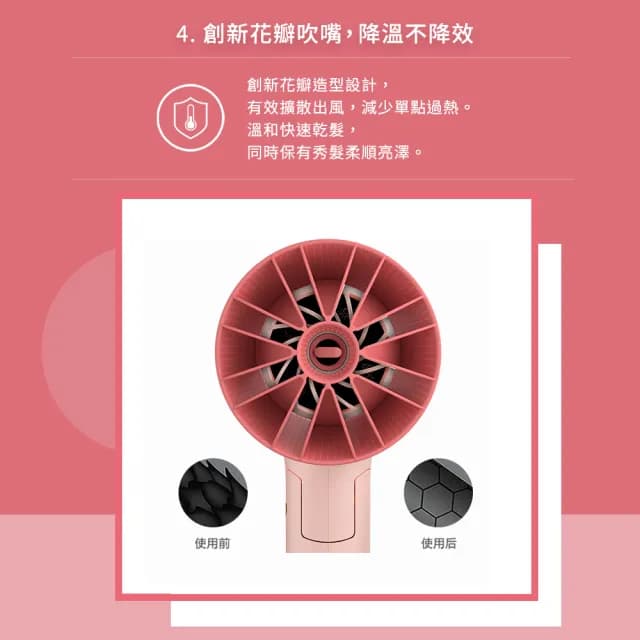 【Philips 飛利浦】官方直營 輕量溫控護髮吹風機 -柔漾粉(BHD356)