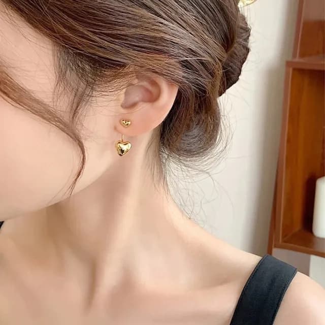 【City Diamond 引雅】『心連心』18K日本黃K金愛心造型針式耳環-附日本證書(東京Yuki系列)
