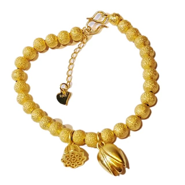 【十方佛教文物】金蓮蓬 沙金手鍊6mm(大悲咒加持108遍以上)