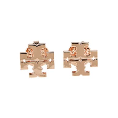 【TORY BURCH】TORY BURCH Kira 雙T字母LOGO縷空穿式耳環(玫瑰金)