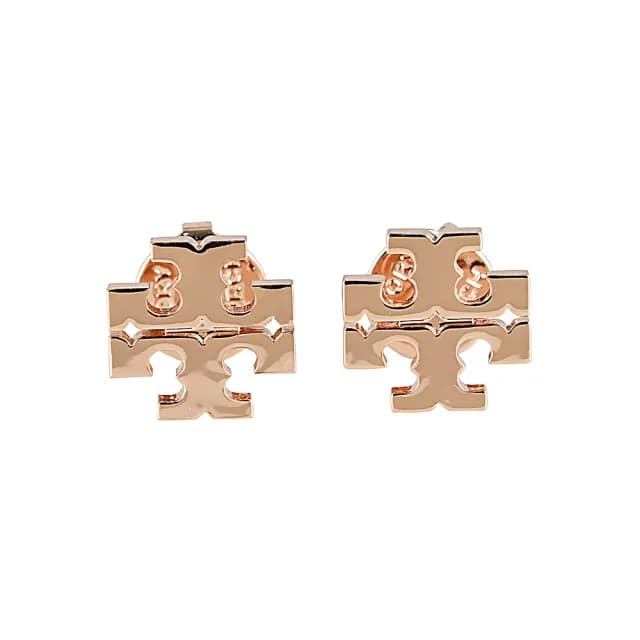 【TORY BURCH】TORY BURCH Kira 雙T字母LOGO縷空穿式耳環(玫瑰金)