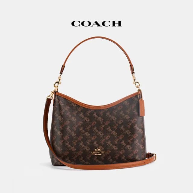 【COACH】蔻馳官方直營 LAUREL馬車圖案印花單肩手袋-IM/松露色 混合色(CBL85)