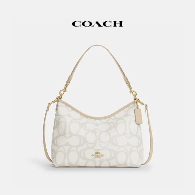 【COACH】蔻馳官方直營 LAUREL經典Logo SKETCH圖案單肩手袋-IM/象牙白色(CBH87)