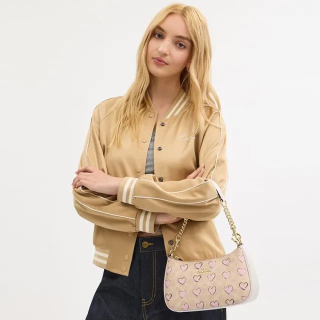 【COACH】蔻馳官方直營 TERI經典Logo愛心印花單肩手袋 單肩包 肩背包-IM/沙黃色 混合色(CBS73)