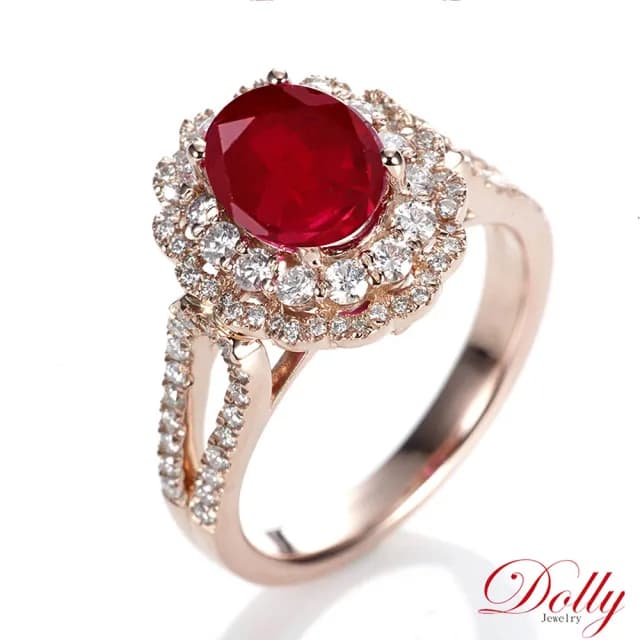 【DOLLY】買一送一 2克拉 緬甸紅寶石18K玫瑰金鑽石戒指-006(母親節 長輩送禮 交換禮物首選)