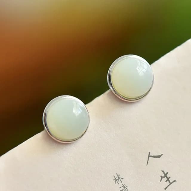 【MoonDy】飾品 耳環 女生耳環 和田玉 耳針 和田玉耳環 玉耳環 新中式 純銀耳環 耳釘 耳飾 抗敏 質感耳環