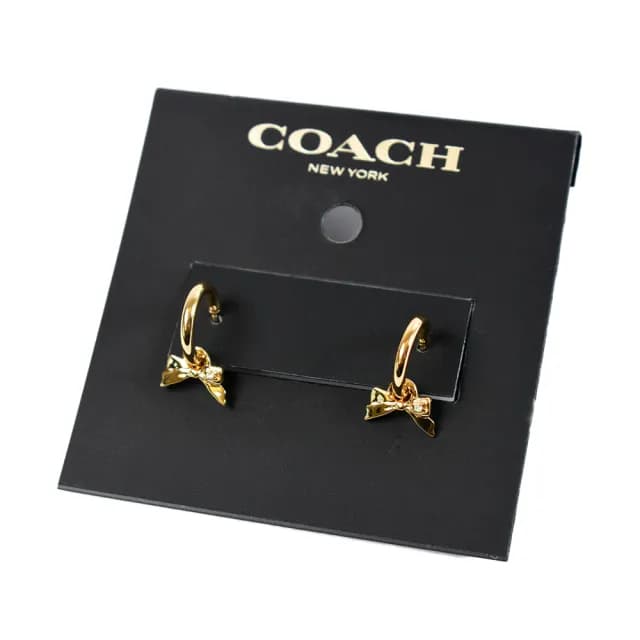 【COACH】蝴蝶結小水鑽針式耳環-金色