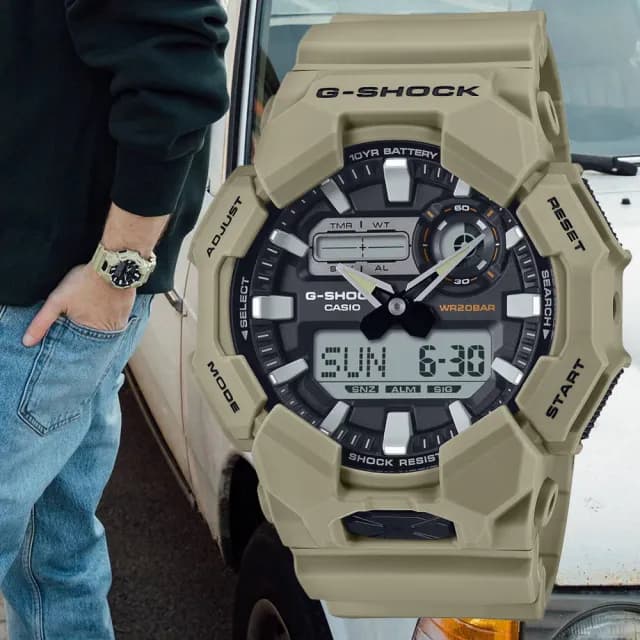【CASIO 卡西歐】G-SHOCK 長效電池壽命 雙顯腕錶 七夕 情人節 送禮 推薦(GA-010-5A)