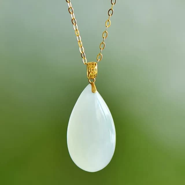 【MoonDy】飾品 項鍊 女生項鍊 和田玉 玉項鍊 水滴項鍊 天然玉石 18K金 抗敏感項鍊 首飾 吊墜項鍊 銀鍊