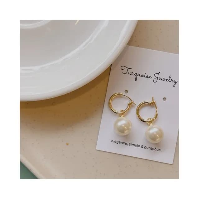【Turquoise Jewelry】現貨~S925銀耳針高級感氣質金色圓圈垂墜式珍珠耳環(氣質優雅/不過敏)
