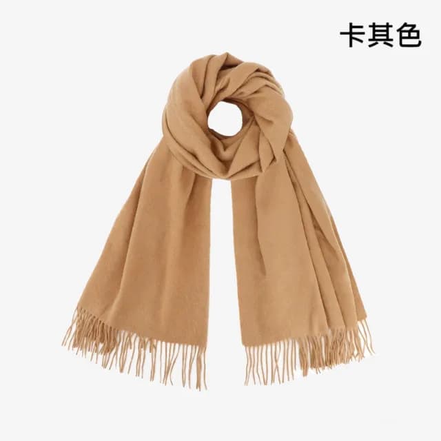 【VEDINA】100%純羊毛超大披肩圍巾 素色純色 70*200 cm(灰黑卡其棕咖啡色/保暖流蘇設計/男女披巾圍脖)