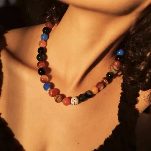 【MoonDy】飾品 項鍊 女生項鍊 串珠項鍊 鎖骨鍊 琉璃珠項鍊 圓珠項鍊 個性項鍊 小眾設計 穿搭配件