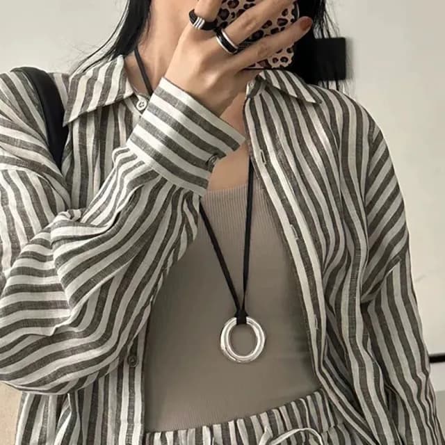 【MoonDy】項鍊 圓環項鍊 空心項鍊 毛衣鏈 O型圓環 女生項鍊 長項鍊 幾何項鍊 簡約 皮繩項鏈 飾品 配飾