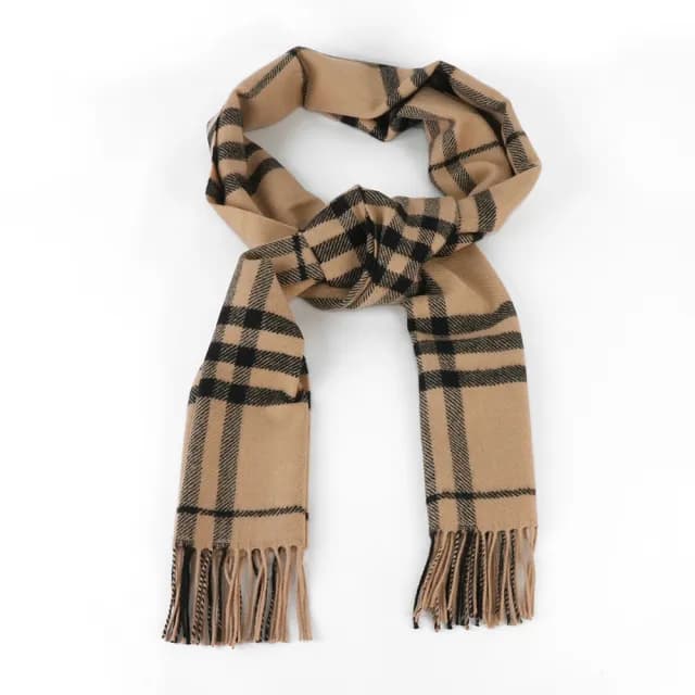 【BURBERRY 巴寶莉】大格紋寬版羊毛長圍巾(駝色)
