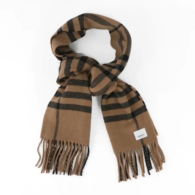 【BURBERRY 巴寶莉】經典格紋純羊毛圍巾(奶茶色)