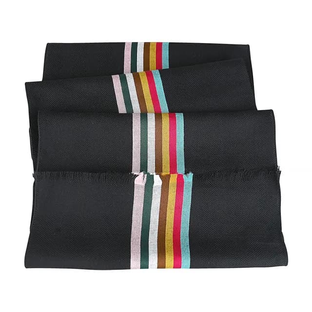 【Paul Smith】PAUL SMITH白布標簽名LOGO羊毛混紡經典彩條紋披肩/圍巾(黑x多色)