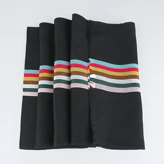 【Paul Smith】PAUL SMITH白布標簽名LOGO羊毛混紡經典彩條紋披肩/圍巾(黑x多色)