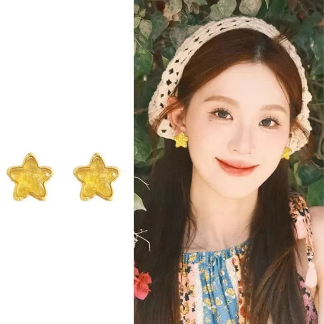 【ANGEL】陽光甜美五角星輕奢時尚百搭耳環(黃色)