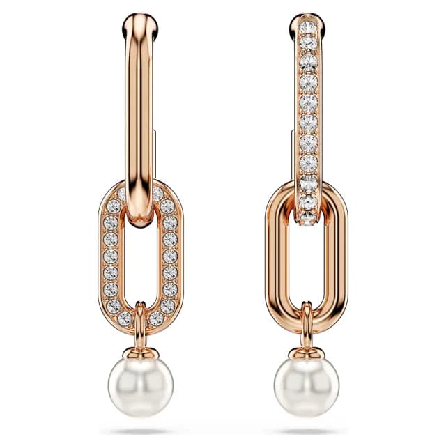 【SWAROVSKI 施華洛世奇】Constella 優雅珍珠水晶垂墜式耳環-玫瑰金(5728585)