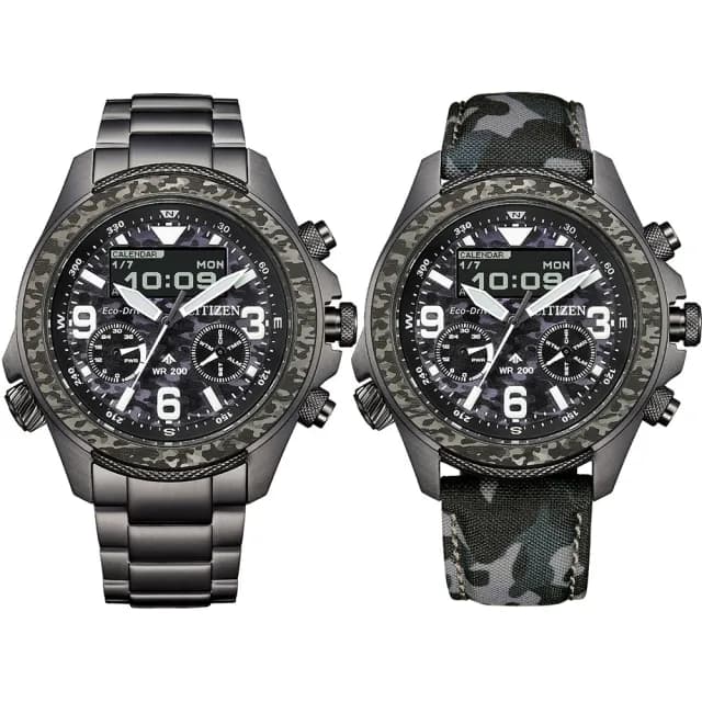【CITIZEN 星辰】Promaster 35週年限量 陸 叢林迷彩光動能液晶顯示手錶 七夕 情人節禮物(JV1008-63E)