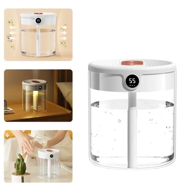 【伊德萊斯】智能雙噴加濕器 2000ML 數顯濕度 納米霧化水氧機 空氣清淨機(靜音加濕機 噴霧器 交換禮物)