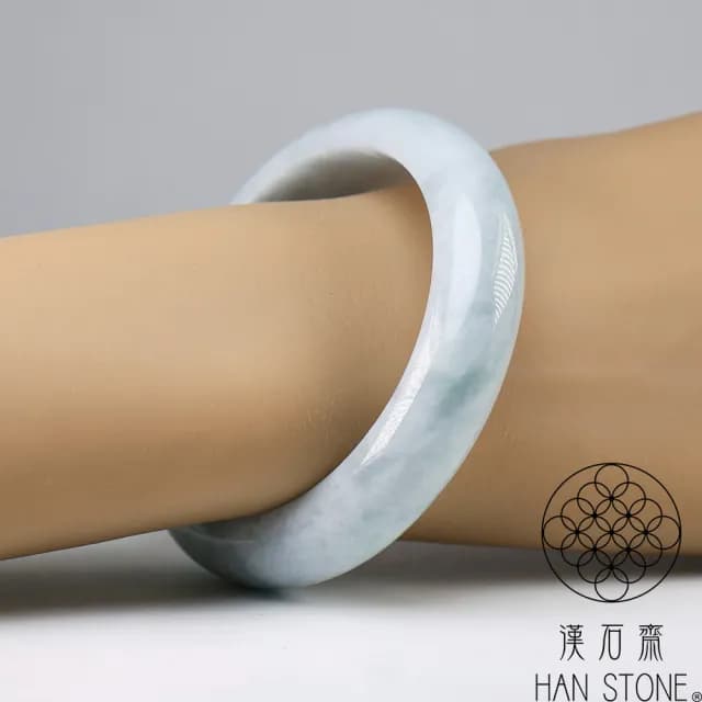 【漢石齋】情人節禮物 天然翡翠A貨 手鐲玉鐲 淺紫羅蘭種飄花(手圍17.7/版寬14.4mm)